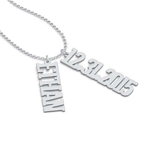 Personalised Varsity Vertical 2 Names Necklace – Sterling Silver