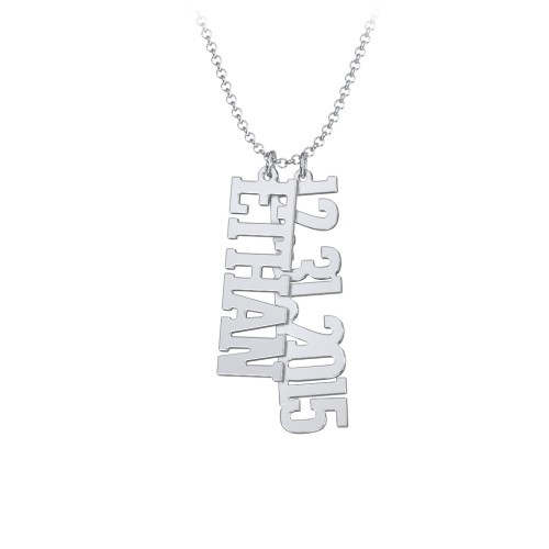 Personalised Varsity Vertical 2 Names Necklace – Sterling Silver