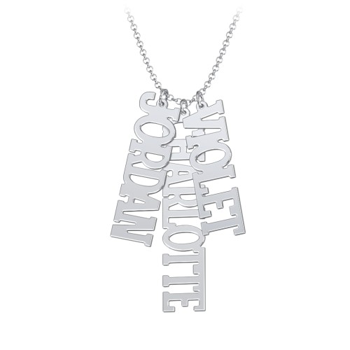 Personalised Varsity Vertical 3 Names Necklace – Sterling Silver
