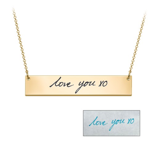 Personalised Handwriting Bar Pendant – 18K Gold Plated Silver