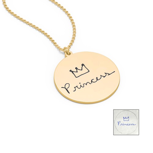 Personalised Handwriting Disc Necklace – 18K Gold Plated Silver