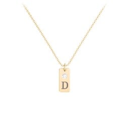 Small Initial Tag Necklace with Birthstone