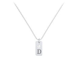 Small Initial Tag Necklace with Birthstone