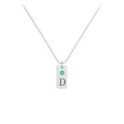 Small Initial Tag Necklace with Birthstone in 925 Sterling Silver with Emerald
