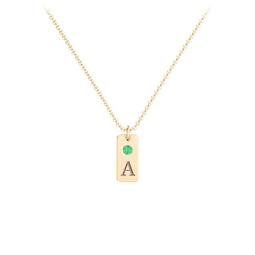 Small Initial Tag Necklace with Birthstone