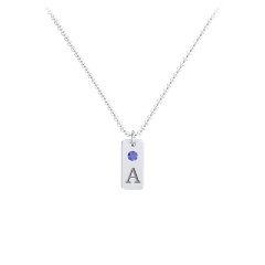 Small Initial Tag Necklace with Birthstone – 18K Gold Plated Silver with Blue Sapphire