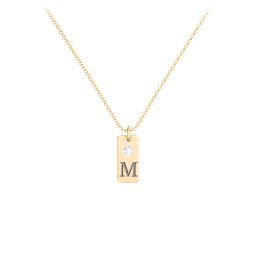 Small Initial Tag Necklace with Birthstone in 18K Gold Plated Silver with Diamond