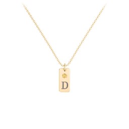 Small Initial Tag Necklace with Birthstone in 9K Solid Yellow Gold with Citrine