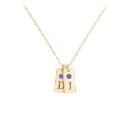 Small Initial 2 Tag Necklace with Birthstone