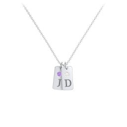 Small Initial 2 Tag Necklace with Birthstone