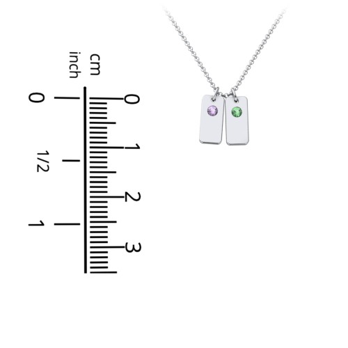 Small Initial 2 Tag Necklace with Birthstone – Sterling Silver with Blue Sapphire and Aquamarine