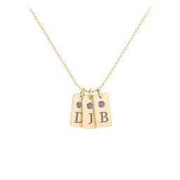 Small Initial 3 Tag Necklace with Birthstone