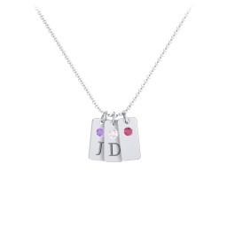 Small Initial 3 Tag Necklace with Birthstone