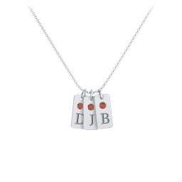Small Initial 3 Tag Necklace with Birthstone in 925 Sterling Silver with Garnet