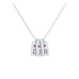 Small Initial 3 Tag Necklace with Birthstone in 925 Sterling Silver with Alexandrite