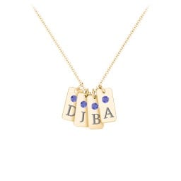 Small Initial 4 Tag Necklace with Birthstone