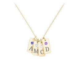 Small Initial 4 Tag Necklace with Birthstone