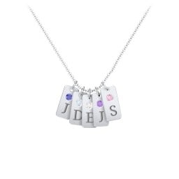 Small Initial 5 Tag Necklace with Birthstone
