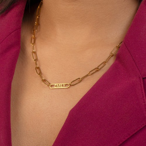 Framed Name Necklace with Paperclip Chain – Sterling Silver