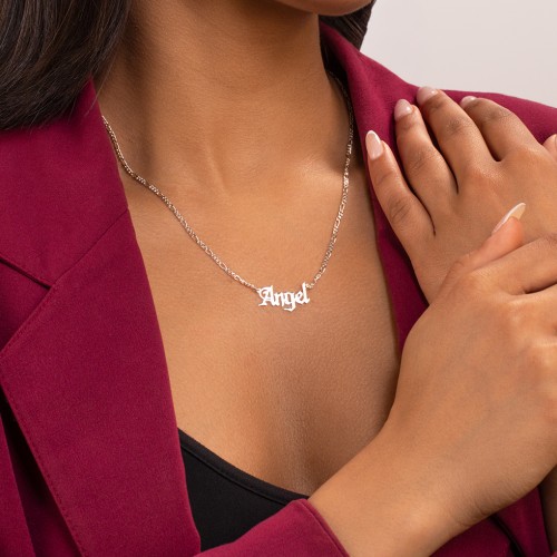 Personalised Name Necklace with Figaro Chain – Sterling Silver