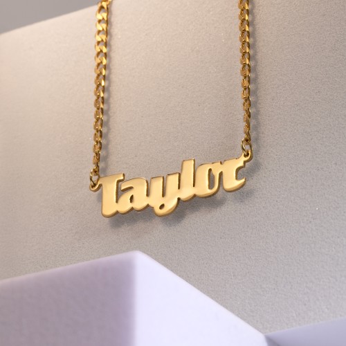 Personalised Name Necklace with Open Curb Chain – 18K Gold Plated Silver