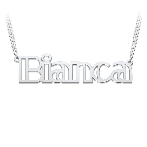 Outline Name Necklace with Open Curb Chain