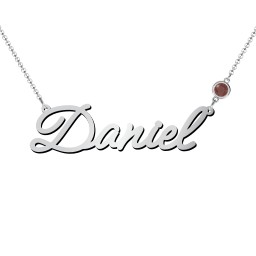 Script Name Necklace with Birthstone