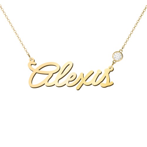 Script Name Necklace with Birthstone