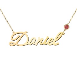 Script Name Necklace with Birthstone in 18K Gold Plated Silver with Garnet