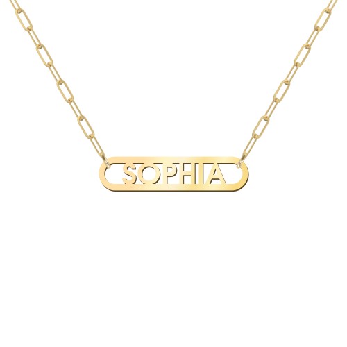 Framed Name Necklace with Mini Paperclip Chain – 18K Gold Plated Silver