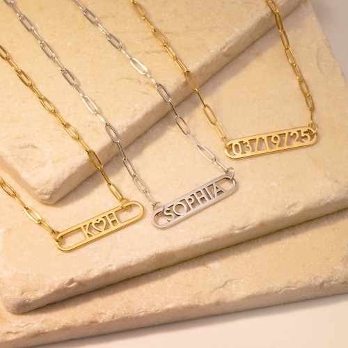 Framed Name Necklace with Mini Paperclip Chain – Sterling Silver