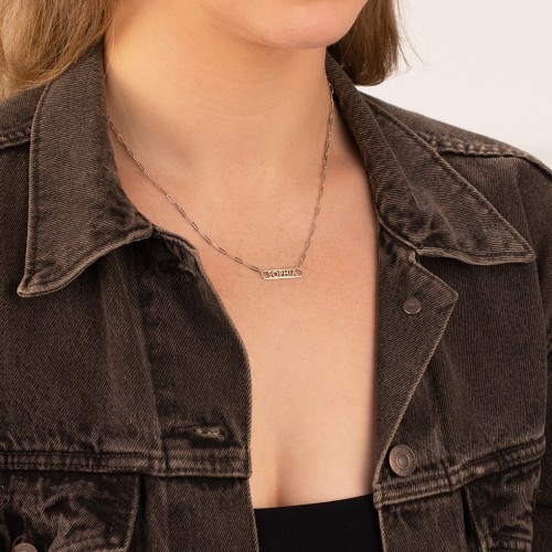 Framed Name Necklace with Mini Paperclip Chain – Sterling Silver