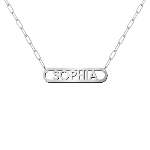 Framed Name Necklace with Mini Paperclip Chain – Sterling Silver