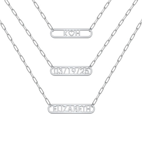 Framed Name Necklace with Mini Paperclip Chain – Sterling Silver