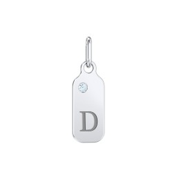 Duchess Dog Tag Initial Charm with Accent Stone in 925 Sterling Silver with Blue Topaz, Amethyst Premium Zirconia, Fancy Blue Premium Zirconia, and Green Premium Zirconia