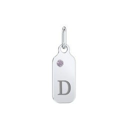 Duchess Dog Tag Initial Charm with Accent Stone in 925 Sterling Silver with Alexandrite, Amethyst Premium Zirconia, Fancy Blue Premium Zirconia, and Green Premium Zirconia