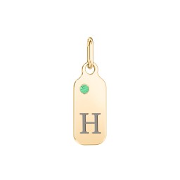 Duchess Dog Tag Initial Charm with Accent Stone in 9K Solid Yellow Gold with Mint Premium Zirconia, Amethyst Premium Zirconia, Fancy Blue Premium Zirconia, and Green Premium Zirconia