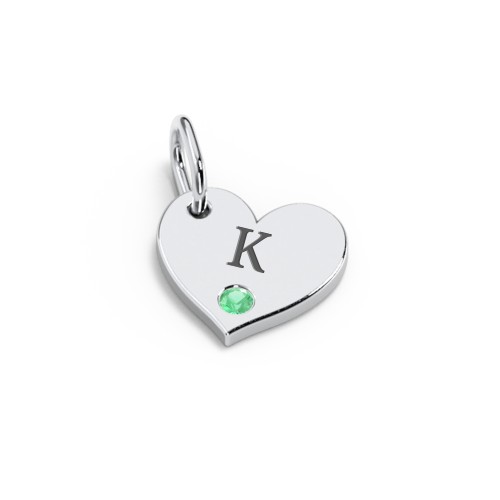 Engravable Sideways Heart Charm – Sterling Silver with Emerald