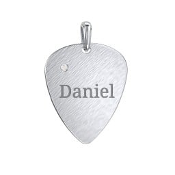 Engravable Guitar Pick Pendant with Gemstone