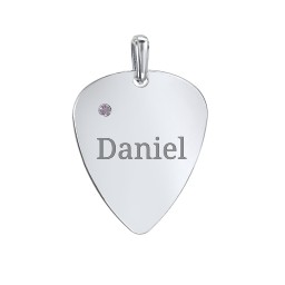 Engravable Guitar Pick Pendant with Gemstone