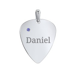 Engravable Guitar Pick Pendant with Gemstone