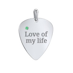 Engravable Guitar Pick Pendant with Gemstone – Sterling Silver with Emerald
