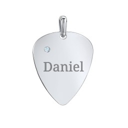 Engravable Guitar Pick Pendant with Gemstone in 925 Sterling Silver with Blue Topaz