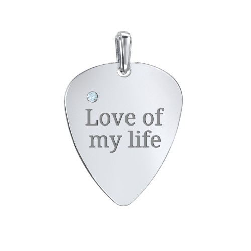 Engravable Guitar Pick Pendant with Gemstone – Sterling Silver with Blue Topaz