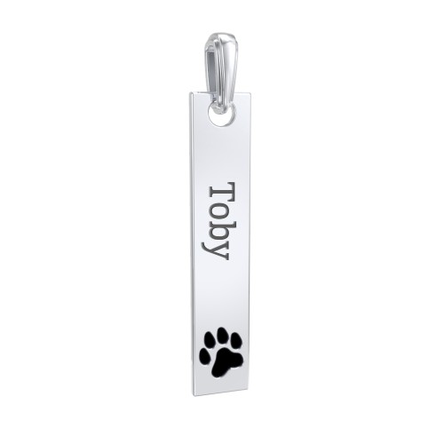 Engravable Long Tag Pendant with Cold Enamel Paw - Black – Sterling Silver