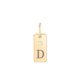 Initial Tag Charm with Birthstone in 18K Gold Plated Silver with Peridot