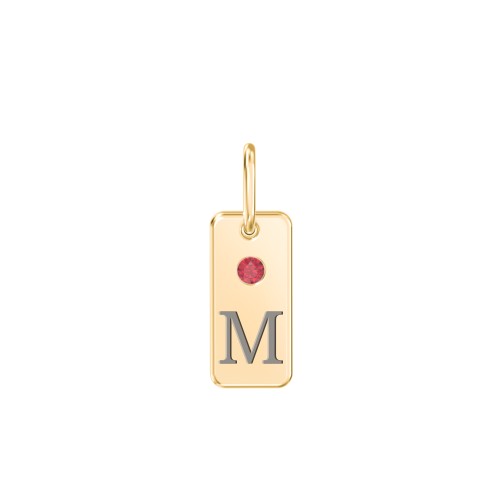 Initial Tag Charm with Birthstone – 18K Gold Plated Silver with Garnet