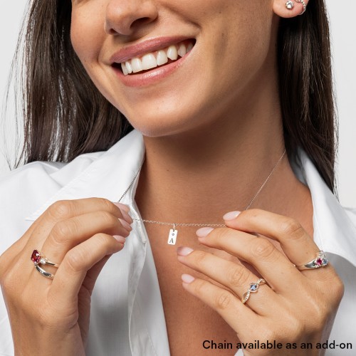 Initial Tag Charm with Birthstone – Sterling Silver with Garnet