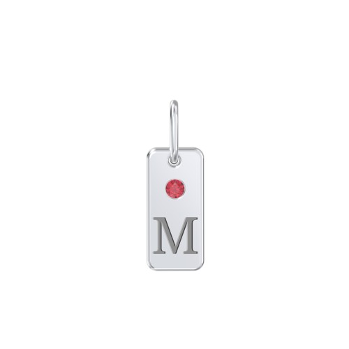 Initial Tag Charm with Birthstone – Sterling Silver with Garnet