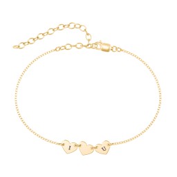 Triple Heart Engravable Anklet in 9K Solid Yellow Gold